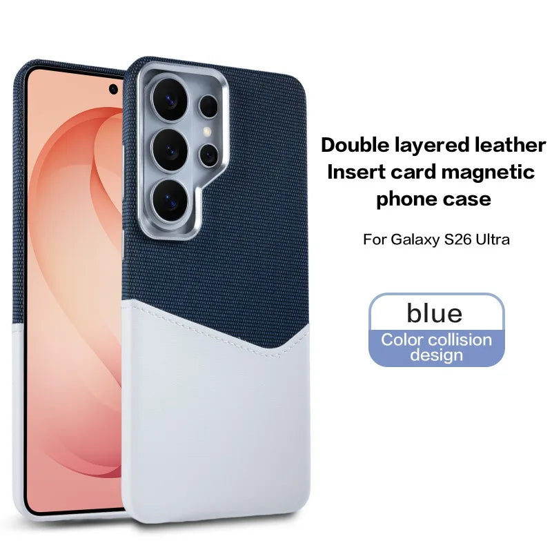 Card Slot Holder Linen Leather MagSafe Phone Case For Samsung S26Ultra S25Ultra S24U Magnetic Wireless Charging Shockproof Cover