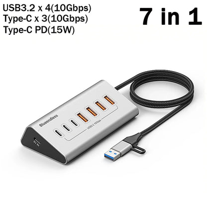 KEBIDUMEI 10Gbps 7 In 1 Docking Station USB 3.2 GEN 2 HUB Data Transfer Adapter USB Splitter Computer Accessories For PC Laptop