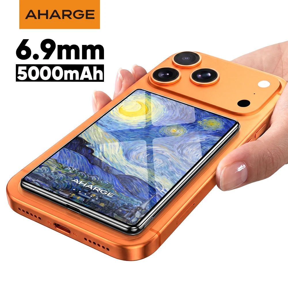 AHARGE 5000mAh Magnetic Power Bank 15W Wireless 20W Wired Charging Thin Card-Sized Slim Portable Powerbank for iPhone 18 Duo 17