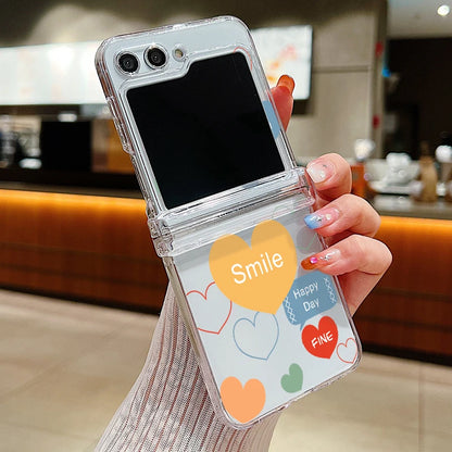 Transparent Love Flower Phone Case For Samsung Galaxy Z Flip8 Flip7 FE Flip 8 7 6 5 4 3 5G Flip5 Flip6 Shockproof Hard PC Cover
