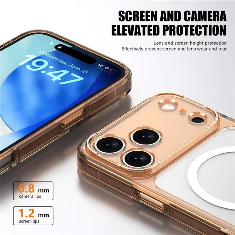Luxury Clear Shockproof For Magsafe Magnetic Case For iPhone 17 Air 17Pro 17 ProMax Wireless Charging Shockproof Hard Back Cover