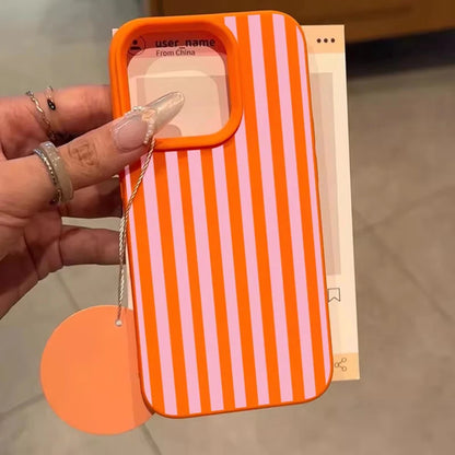 Colorful Stripe Pattern Lychee Soft Phone Case For iPhone 17 16 15 14 13 12 11 Pro Max 15 Plus 17 Air X Xs XR Silicone Cover