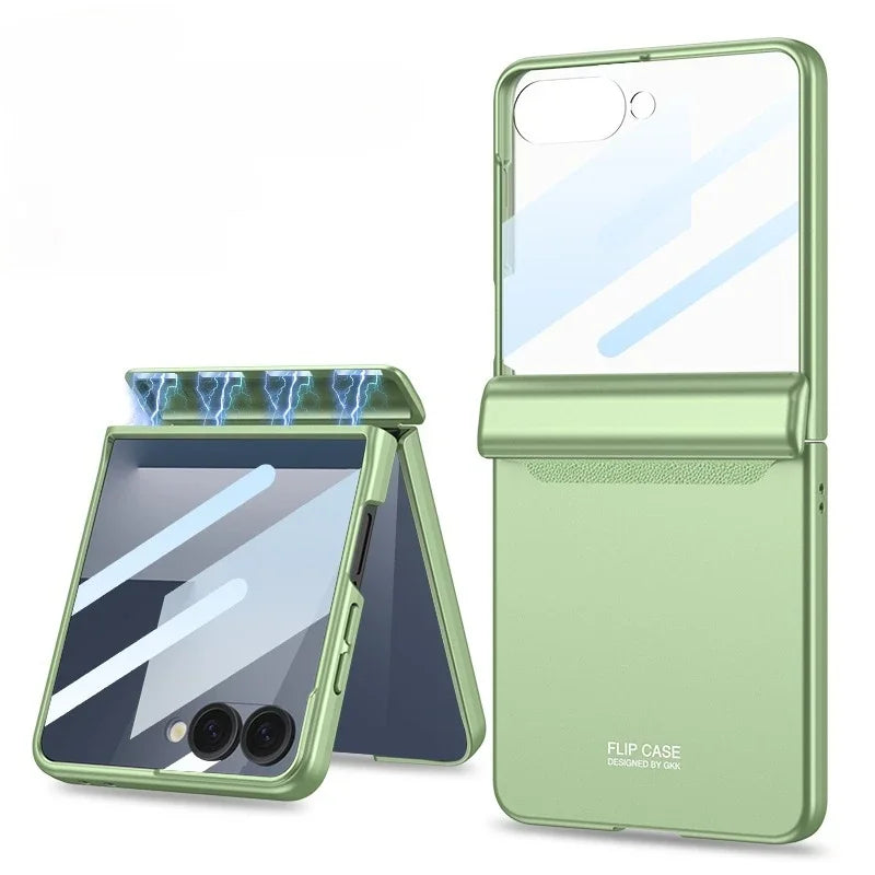 Hinge Protection Magnetic Hard Shell Phone Case for Samsung Galaxy Z Flip 8 7 6 Flip7 Flip6 with Tempered Film Protector Cover