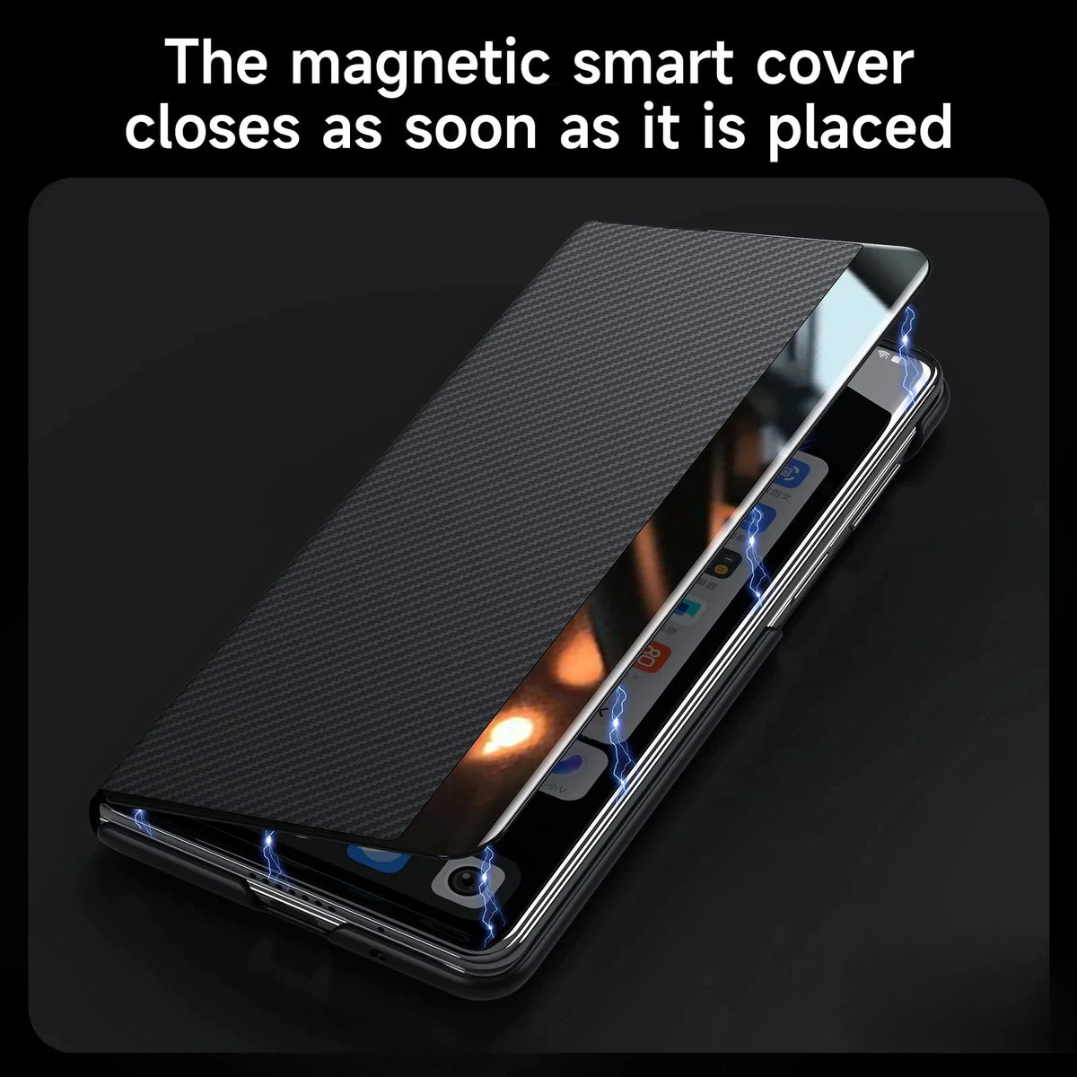 Carbon Fiber Pattern Leather Magnetic Phone Case For Samsung Galaxy Z Fold 7 6 5 4 Business Window View Wireless Charging Cover