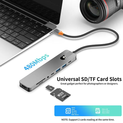 5/8 in 1 USB C to HDMI-Compatible 4K 60Hz Adapter Type C Splitter USB3.0/3.1 HUB Docking Station PD SD TF 3.5mm for Laptop iPad