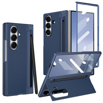 Hard PC Back Cover Phone Case for Galaxy Z Fold 7/6 with Touch Pen Included Kickstand Holder Phone Case with Screen Glass Film