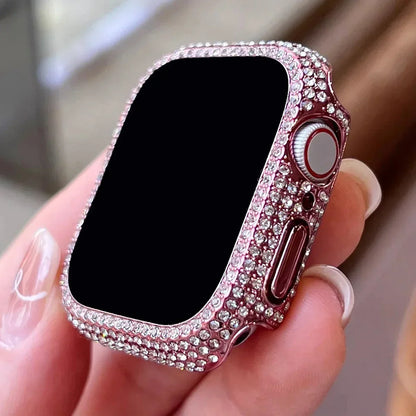 Rhinestone Decor Tempered Glass Screen Protector Watch Case For Apple Watch 38/40/41/42/44/45/46mm,Series SE/10/9/8/7/6/5/4/3/2