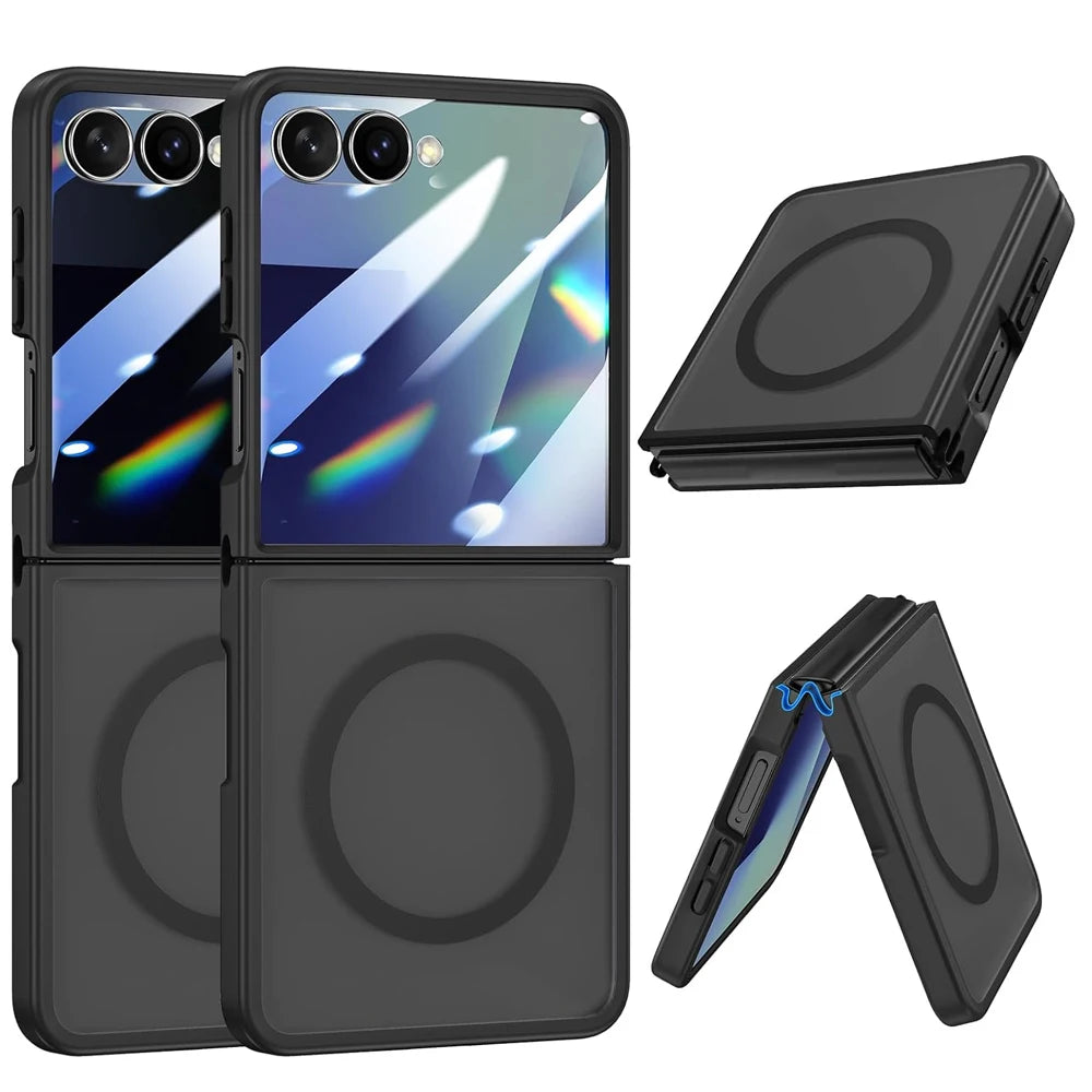 UYUXIO Translucent Magnetic Mobile Phone Case for Samsung Galaxy Z Flip 7 8 Wireless Charging Cases Rugged Cover with Magnet
