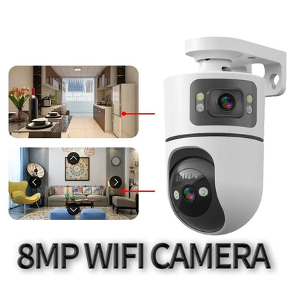 WiFi Indoor Smart Camera 8MP 2 Screen 2 Lens Color Night Vision Cameras Motion Detection Baby Monitor Two-Way Audio Pet CCTV Cam
