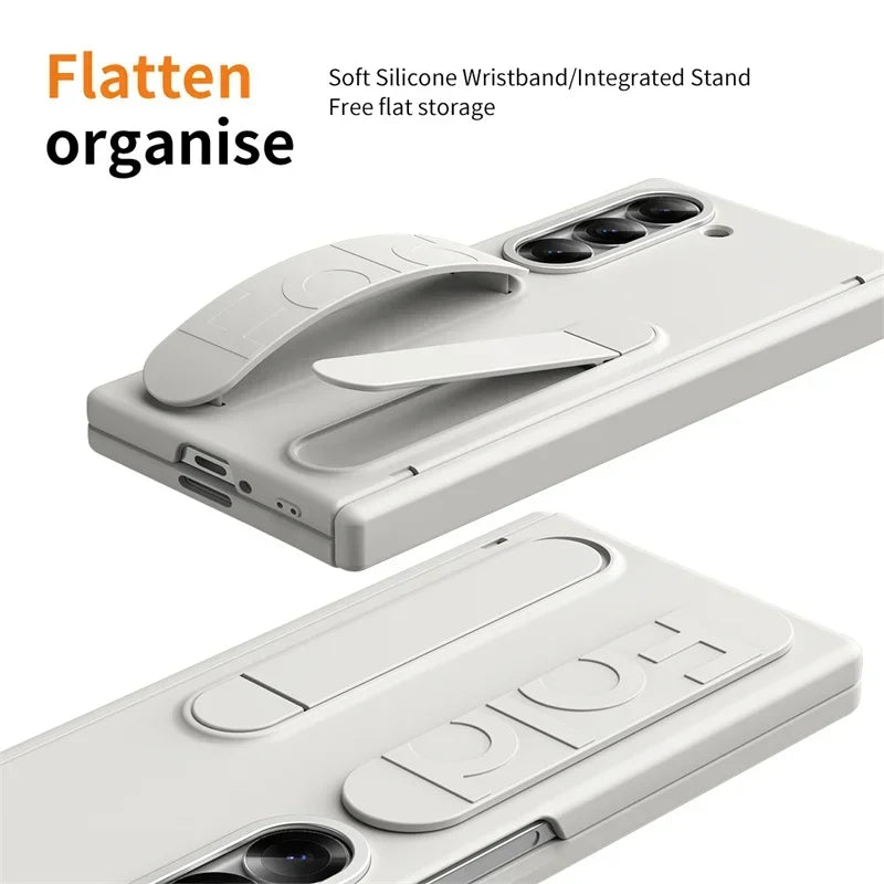 Modern Wrist Band Holder Hinge Case For Samsung Z Fold 7 6 5 4 3 Wrist Band Holder Pen Slot S Pen & Screen Protector Film Cover