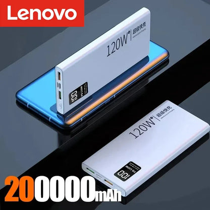 Lenovo 120W Power Bank 200000mAh High Capacity Fast Charging Powerbank Portable Battery Charger For iPhone Samsung Xiaomi NEW