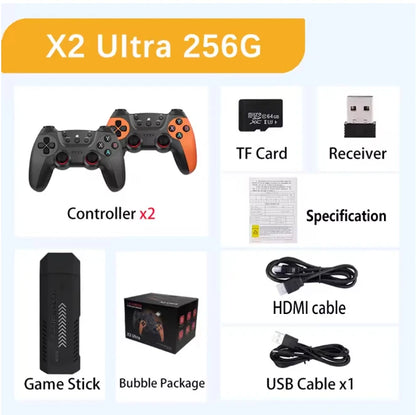 X2 Ultra Game Stick 256GB 60000+ Retro Games TV Handheld Game Console Wireless Gamepads Video Game HD Output