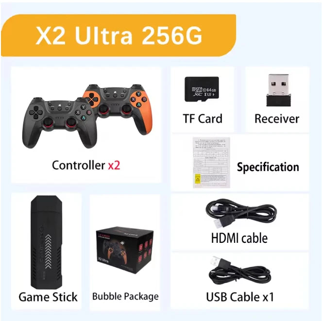 X2 Ultra Game Stick 256GB 60000+ Retro Games TV Handheld Game Console Wireless Gamepads Video Game HD Output
