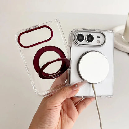 Luxury Kickstand Bracket Magnetic Phone Case For iPhone Duo 18 Fold for Magsafe 360 Rotating Metal Ring Holder Stand Cover