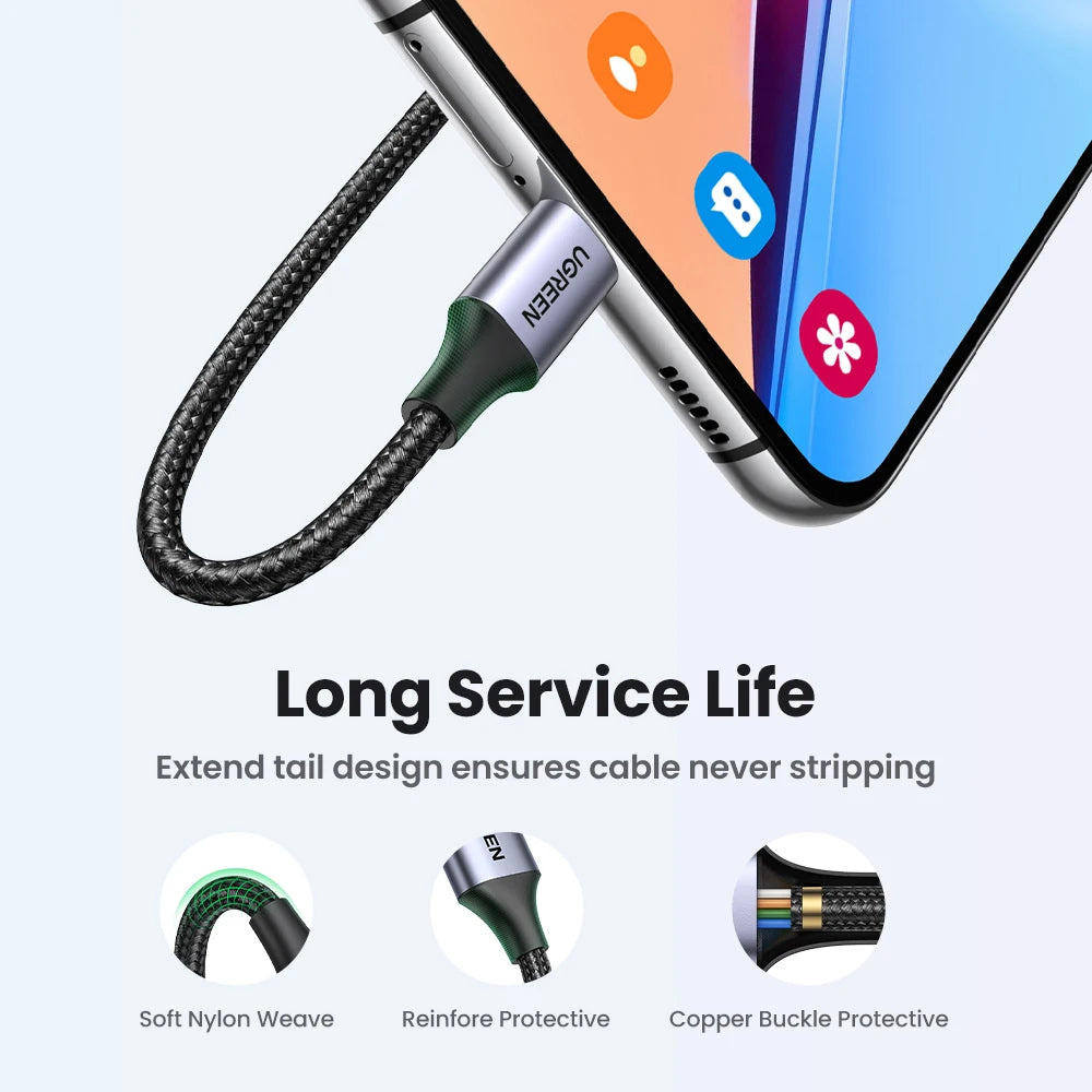 UGREEN 3A USB Type C Cable for iPhone 17 16 Xiaomi Poco Samsung USB-C Charging Wire USB2.0 Data Cord Carplay 0.25/0.5/1/1.5/2/3M