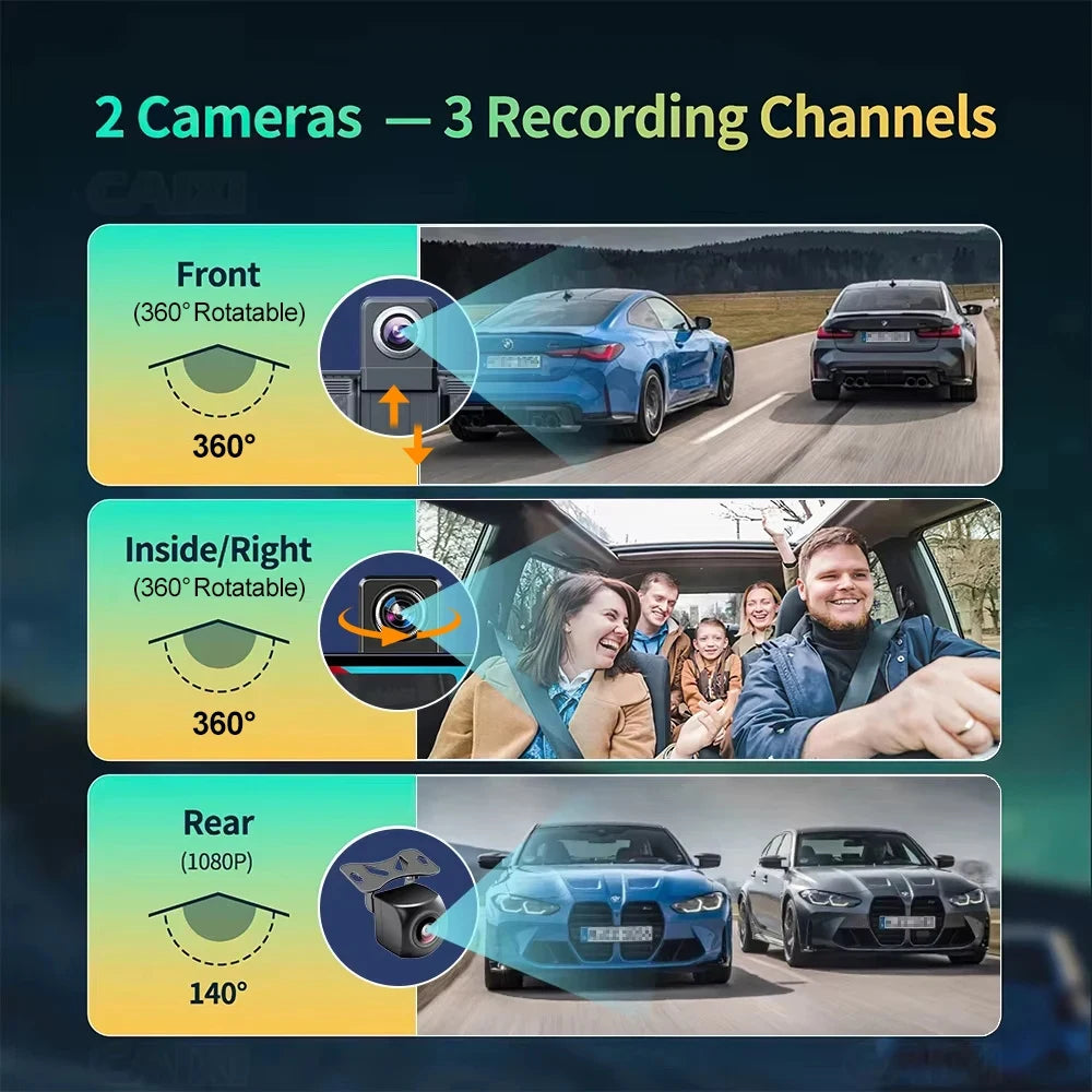 XIMA 7 inch Dash Cam 4K Car DVR Wireless Carplay Android Auto GPS Navigation Video Recorder Dashboard Dual Lens Reversing