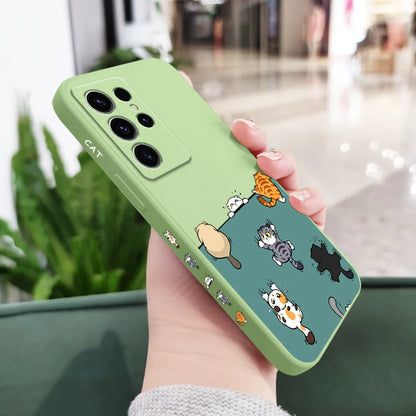 Cute Climbing Cat Phone Case For Samsung Galaxy S25 S24 S23 S22 S21 S20 S10 S10E Ultra Plus FE Note 20 Ultra Plus Cover