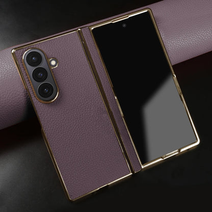 Lychee Genuine Leather Case For Samsung Galaxy Z Fold 8 6 5 4 Fold8 Ultra 8wide Fold7 Fold5 Fold6 Phone Cases Cover Funda Coque