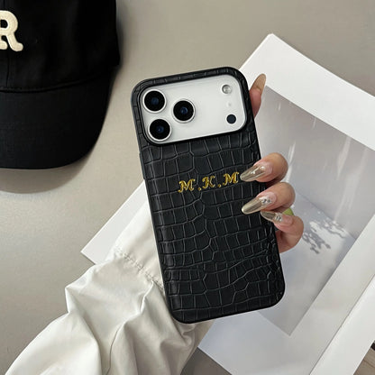 Luxury Custom Name Classic Crocodile Pattern Faux Leather Case for iPhone 17 16 15 14 13 12 11 Pro Max 17 Air Hot Foil Stamping