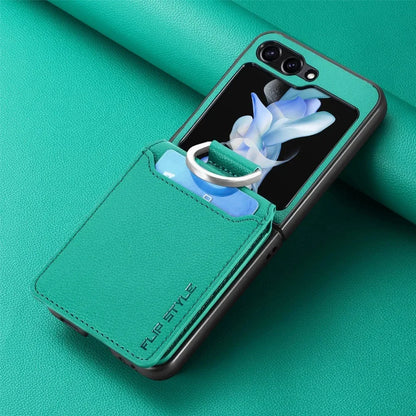PU Leather for Samsung Z Flip 8 7 6 5 4 3 Flip6 Flip5 Flip4 Flip3 Flip7 Litchi Pattern Cover Ring Card Holder Wallet Phone Case