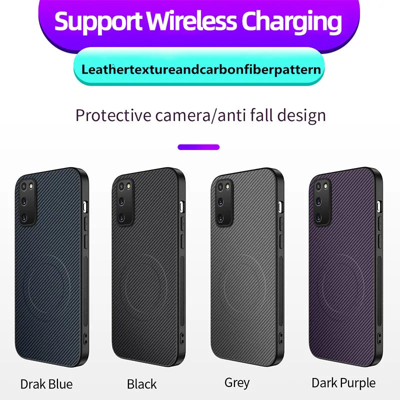 Carbon Fiber Texture Wireless Charging Magnetic Case For Samsung Galaxy S20 FE S20FE S20 Plus Ultra 5G ShockProof Phone Cover