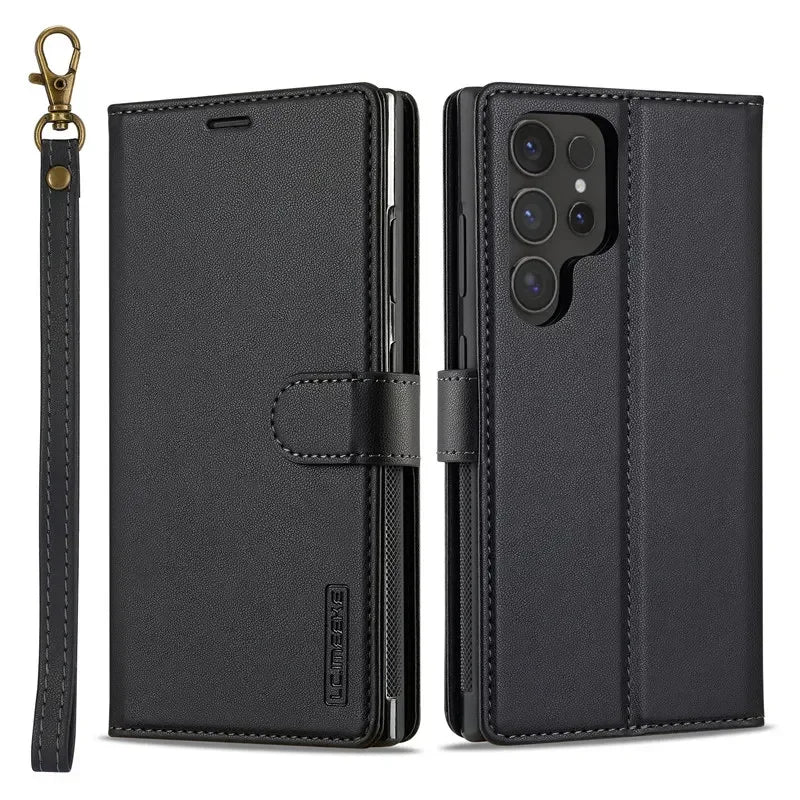 Leather Case for Samsung Galaxy S26 S25 Edge S24 Ultra S23 S22 Plus S21 FE A17 A16 A36 A56 A15 A35 A55 Magnetic Flip Wallet