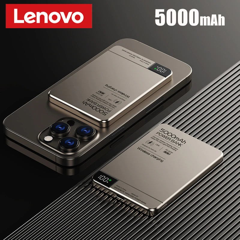 Lenovo Magnetic Power Bank 500000mAh Wireless Super Fast Charging External Battery for Magsafe Powerbank for iPhone 17/16/15/14