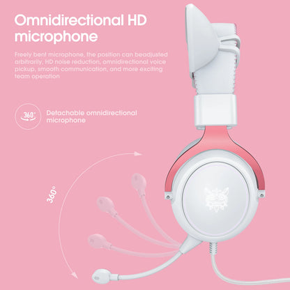 Onikuma Professional Gaming Headset With RGB Light Headphones Cat Ears Pink Portable Earphones With Noise Cancelling Microphone