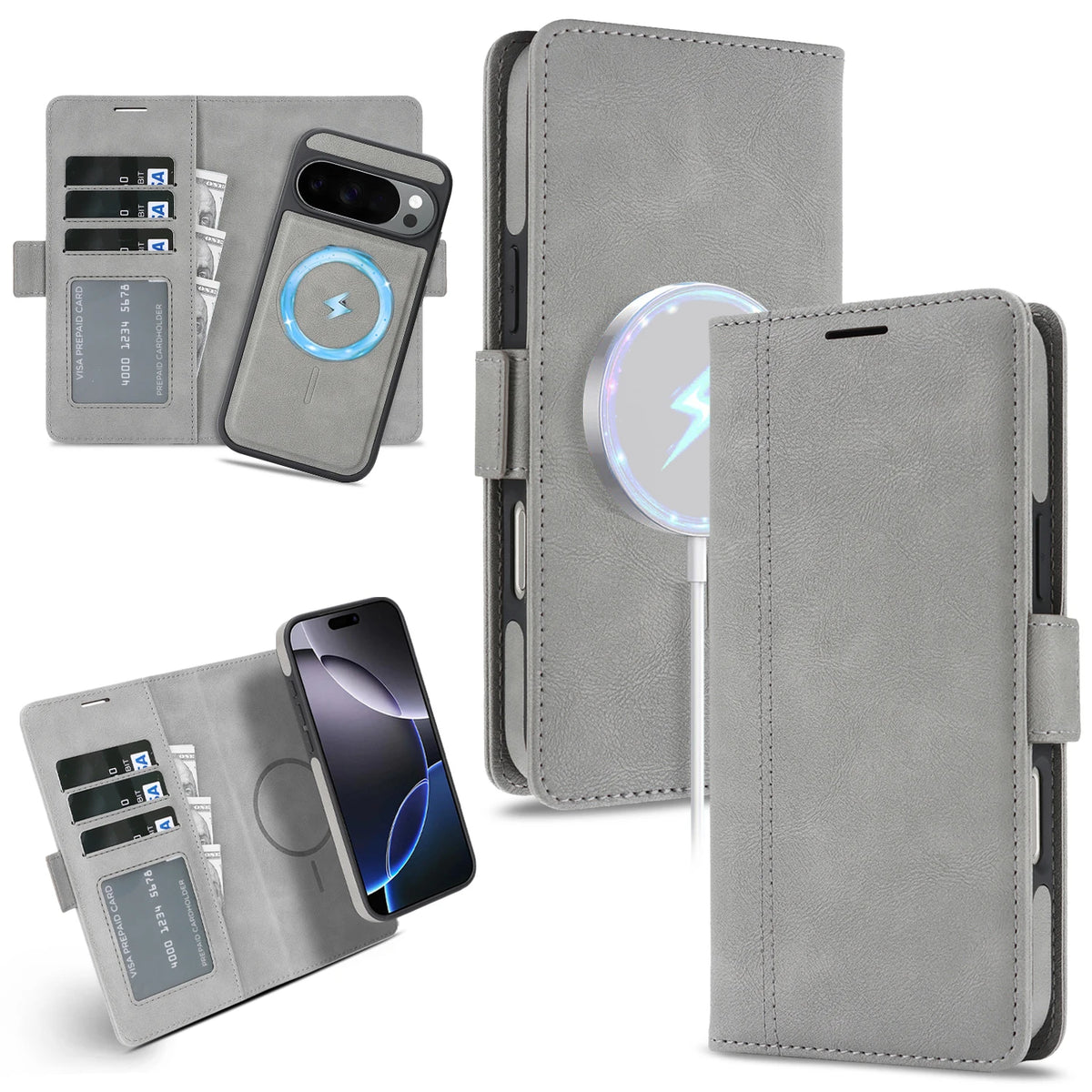 2 In 1 Leather Case For Google Pixel 9 9a 9Pro 10 Pro 10Pro XL Cash Card Slots Wireless Charging Magnetic Wallet Phone Cover