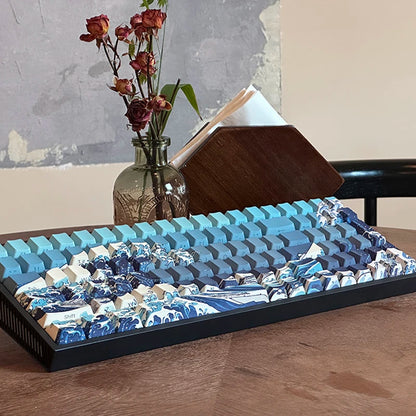 Kanagawa Themed Top/Side Printed RGB Backlit Keycaps 125 Keys Dye Sub PBT Keycaps Cherry Profile for Cherry MX Swtches Keyboard