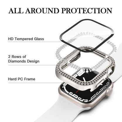 Glass+Diamond Cover For Apple watch case 46mm 40mm 44mm 41mm 42mm 45mm Bling Bumper Protector iWatch Series 11 10 9 SE 7 8 case