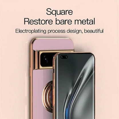 Stylish Plating Soft Silicon Shockproof Case for Google Pixel 10 9 8 7 Pro XL 9A 8A 7A Car Magnetic Ring Bracket Protect Cover