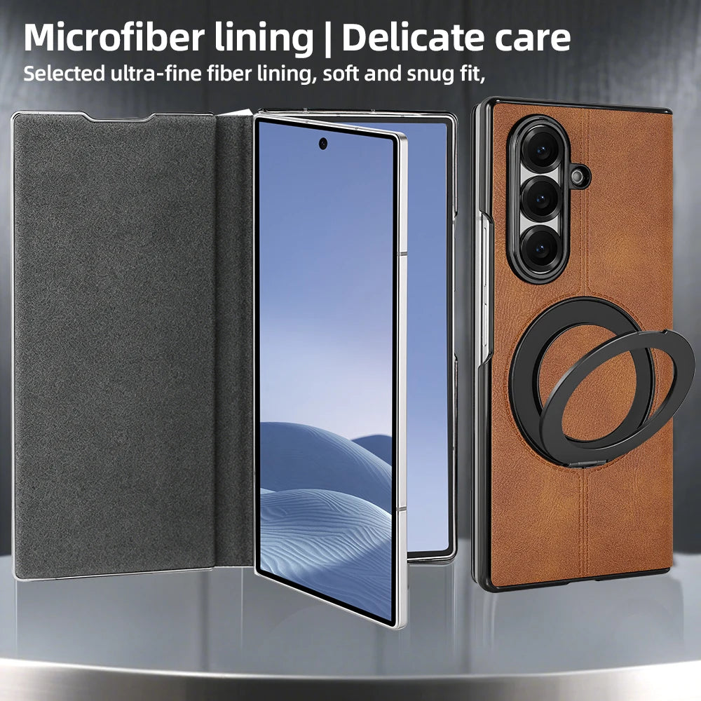 Magnetic Plain PU Leather Flip Phone Case With 360° Rotatable Ring Kickstand Holder for Samsung For Galaxy Z Fold 8 Ultra 7/6