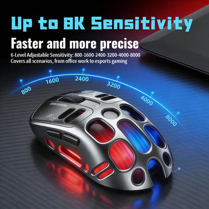 Wireless Gaming Mouse Tri-Mode BT5.1/2.4G/USB-C, 70g Lightweight RGB Rechargeable Mouse, 8000 DPI Sensor, 5 Programmable Buttons for PC Laptop