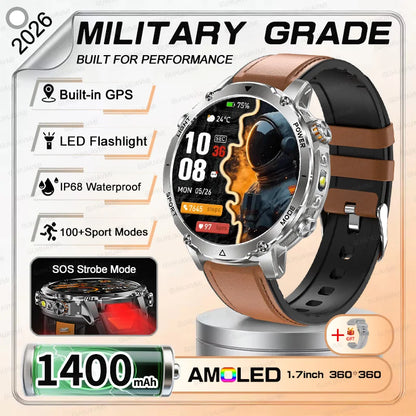 NEW Military 1400mAh Battery SmartWatch Men Outdoor LED Flashlight IP68 Waterproof Heart Rate SOS Bluetooth Call Sports Bracelet