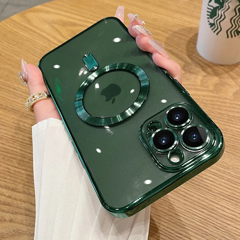 Magnetic Plating Case For iPhone 15 16 14 17 13 12 18 Pro Max Air Camera Lens Protector Glass For Magsafe Wireless Charger Cover