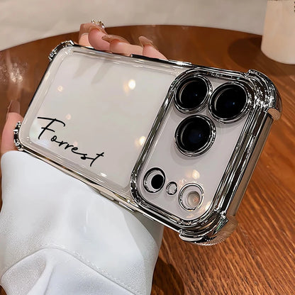 Customized Name Plating Clear Phone Cover For iPhone 11 12 13 14 15 16 17 18Pro Max Acrylic Lens Protector Four-Corner Anti-fall