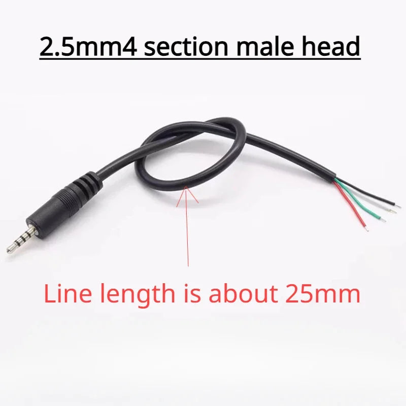 2.5mm 3.5mm 1/8'' Mono/Stereo Male Plug Female Jack Connector 2/3/4 Pole Pin AUX Extension Wire DIY Audio Headphone Repair Cable