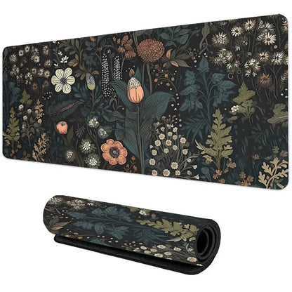 Botanical Green Floral Plant Mouse Pad Large Desk Pad Non-Slip Gaming accessories Mouse Mat Stitched Edges for Office and Home