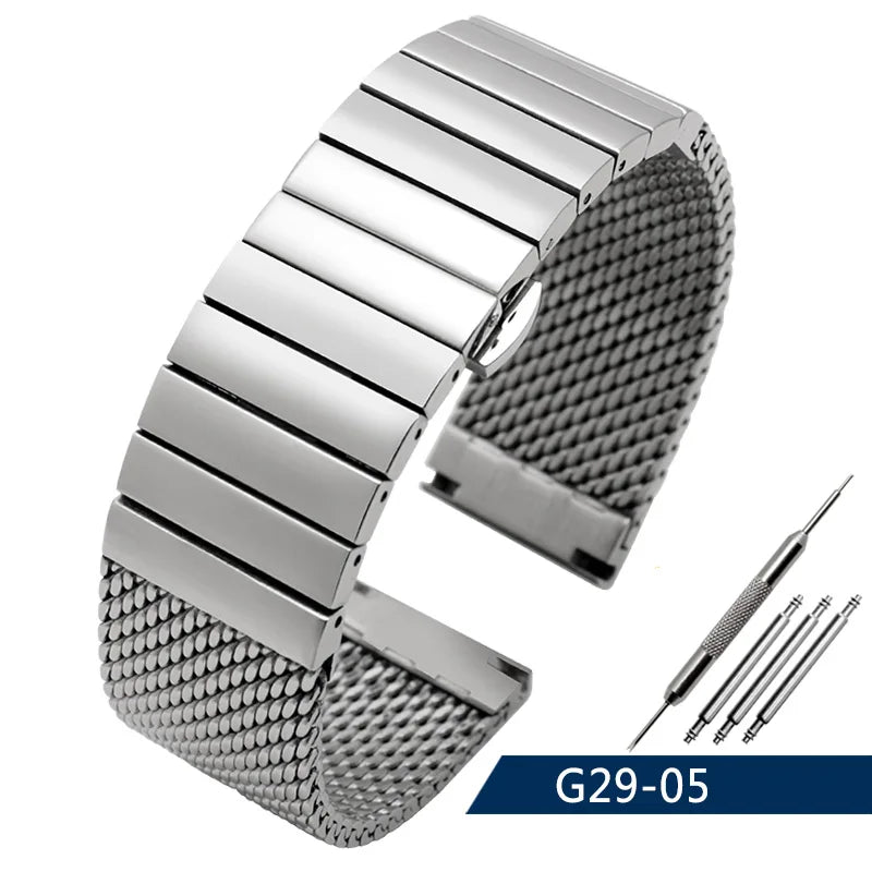 20/22/24mm Steel Dive Shark Mesh for Milanese Watch Bracelet Strap Band Weaving Double Snap Strap for Breitling Omega