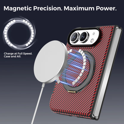 For iPhone Duo Case Luxury Carbon Fiber Texture Magnetic 360 Rotating Ring Holder Shockproof Protection Back Cover Accessories