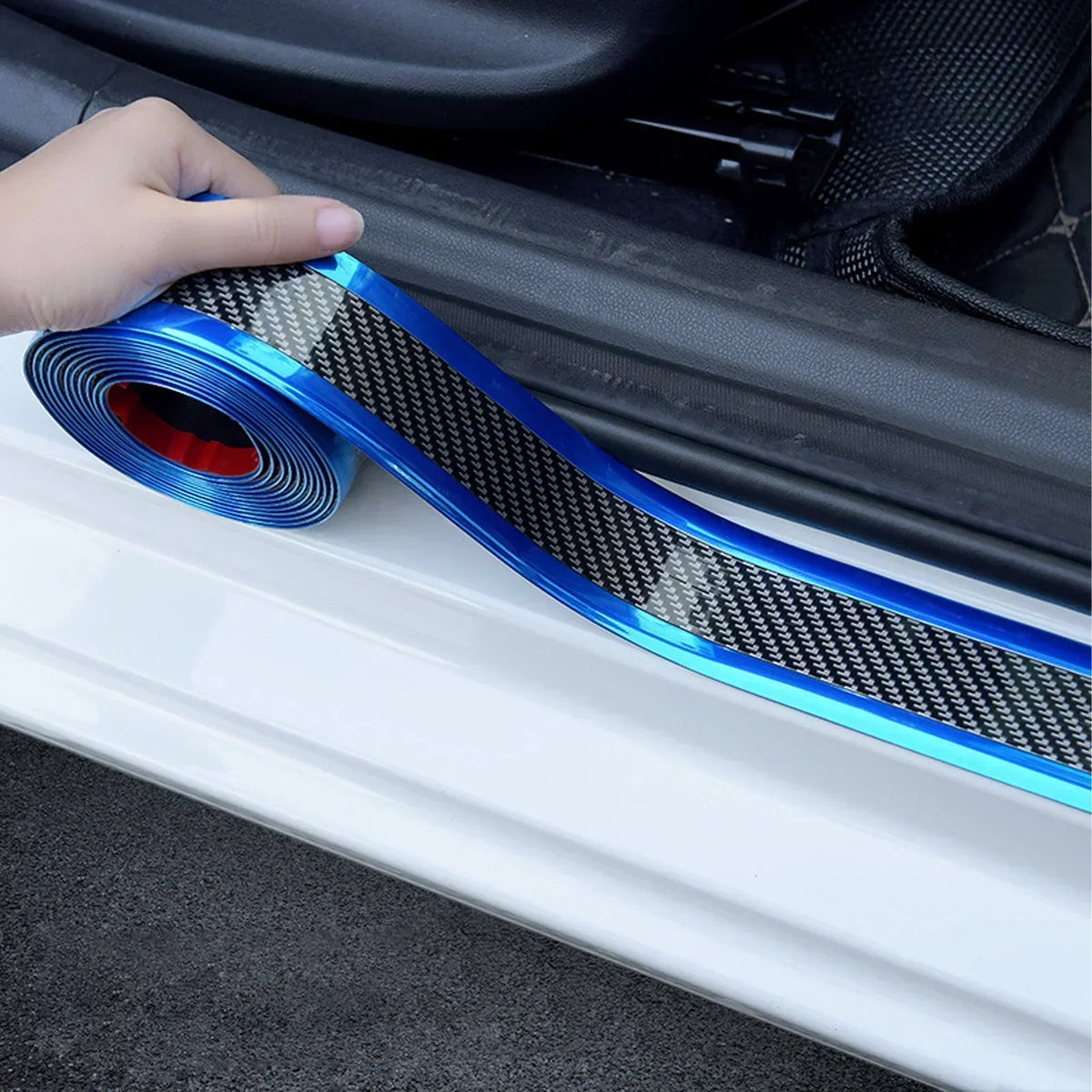 Car Stickers Anti Scratch Door Sill Protector Rubber Strip Carbon Fiber Car Threshold Protection Bumper Film Sticker Car Styling