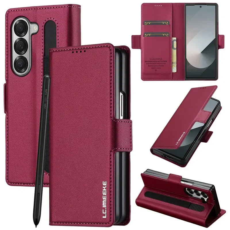 Magnetic Flip Leather Phone Case for Samsung Galaxy Z Fold 8 Ultra7 6 5 4 3 5G Fold6 Fold5 Fold8 Wallet Card Cover Etui Coque