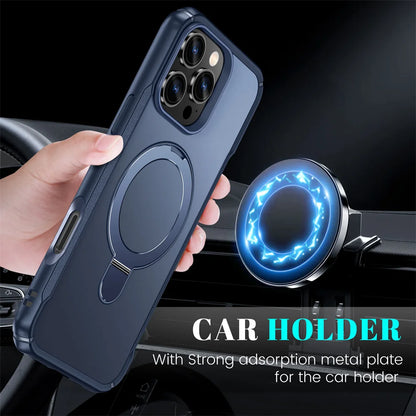 For Magsafe Wireless Charge Fold Magnetic Stand Phone Case For iPhone 15 16 17 18 Pro Max 16E 14 13 12 11 Anti-slip Bumper Cover