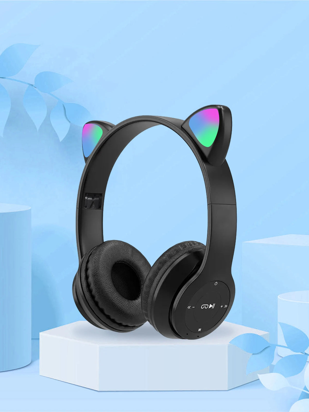 Foldable Glowing Cat Ear Over Ear Headphones, Fashion RGB Light Stereo Headset for Gaming, Music, Sports & Office