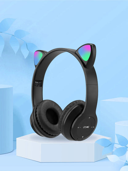 Foldable Glowing Cat Ear Over Ear Headphones, Fashion RGB Light Stereo Headset for Gaming, Music, Sports & Office
