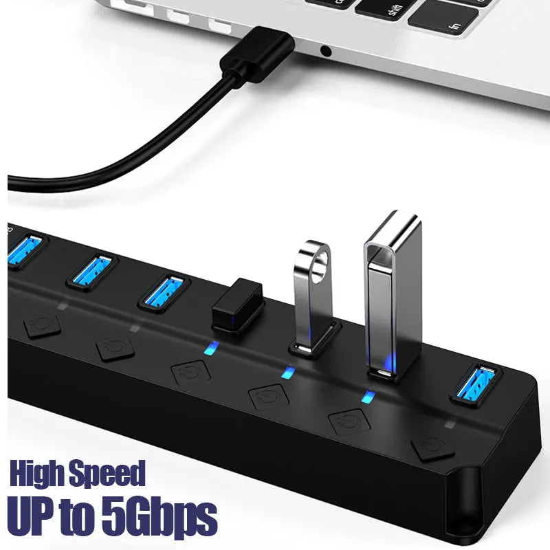 USB 2.0 HUB USB 3.0 Power Adapter Multi USB Ports Power Adapter Expander USB Multi Port Splitter With Switch For Laptop Computer