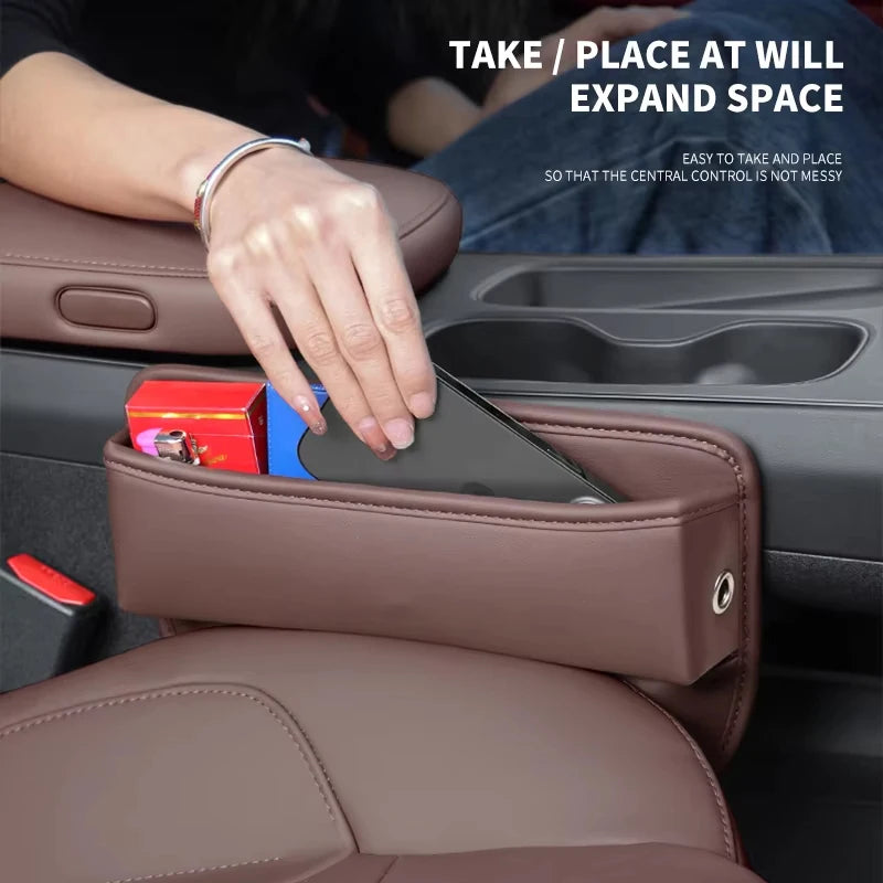 Car Seat Gap Organizer Storage Box Nappa Leather Multifunction Universal Crevice Side Storage Pocket Wallet Key Card Accessories