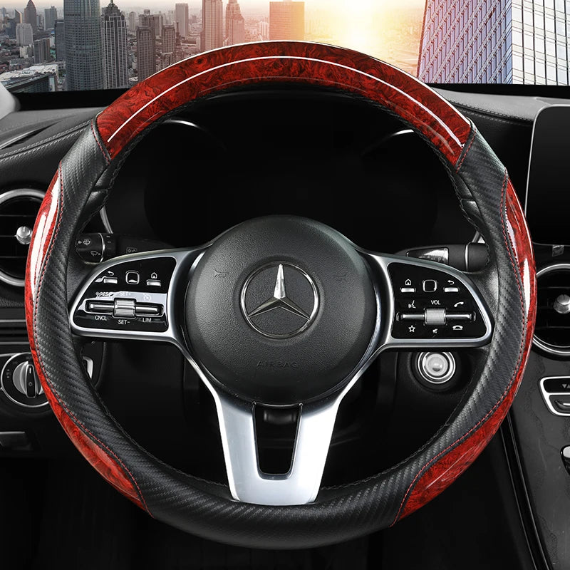 Peach Wood Grain Car Steering Wheel Cover Non-slip Four Seasons General Motors Handle Cover  Fits 14.5-15" Steering Wheels