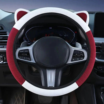 Cartoon Cat Ears Car Steering Wheel Cover Anti-slip Suitable For A Variety Of Models Sweat-absorbent Breathable Wear-resistant